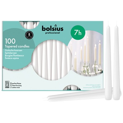BOLSIUS White Taper Candles 100 Count Bulk Pack - 10 Inch Dinner Candle Set - 7+