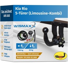 ANHÄNGERKUPPLUNG abnehmbar für Kia Rio 00-05 +7polig E-Satz ABE