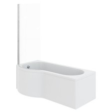 White P Shape Shower Bath 1700 mm with Front Panel & Pivoting Glass Screen