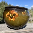 McCoy Art Pottery LOY NEL  Footed Jardiniere painted Pansy Brown Glaze Vintage