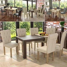 Dining Table & Chairs Set 4/6 Faux Leather Fabric Padded Seat Kitchen Furniture