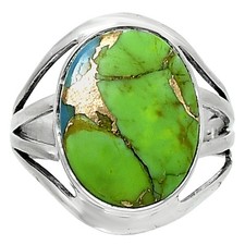 Blue Turquoise in Green Mohave 925 Sterling Silver Ring Size 8  USA