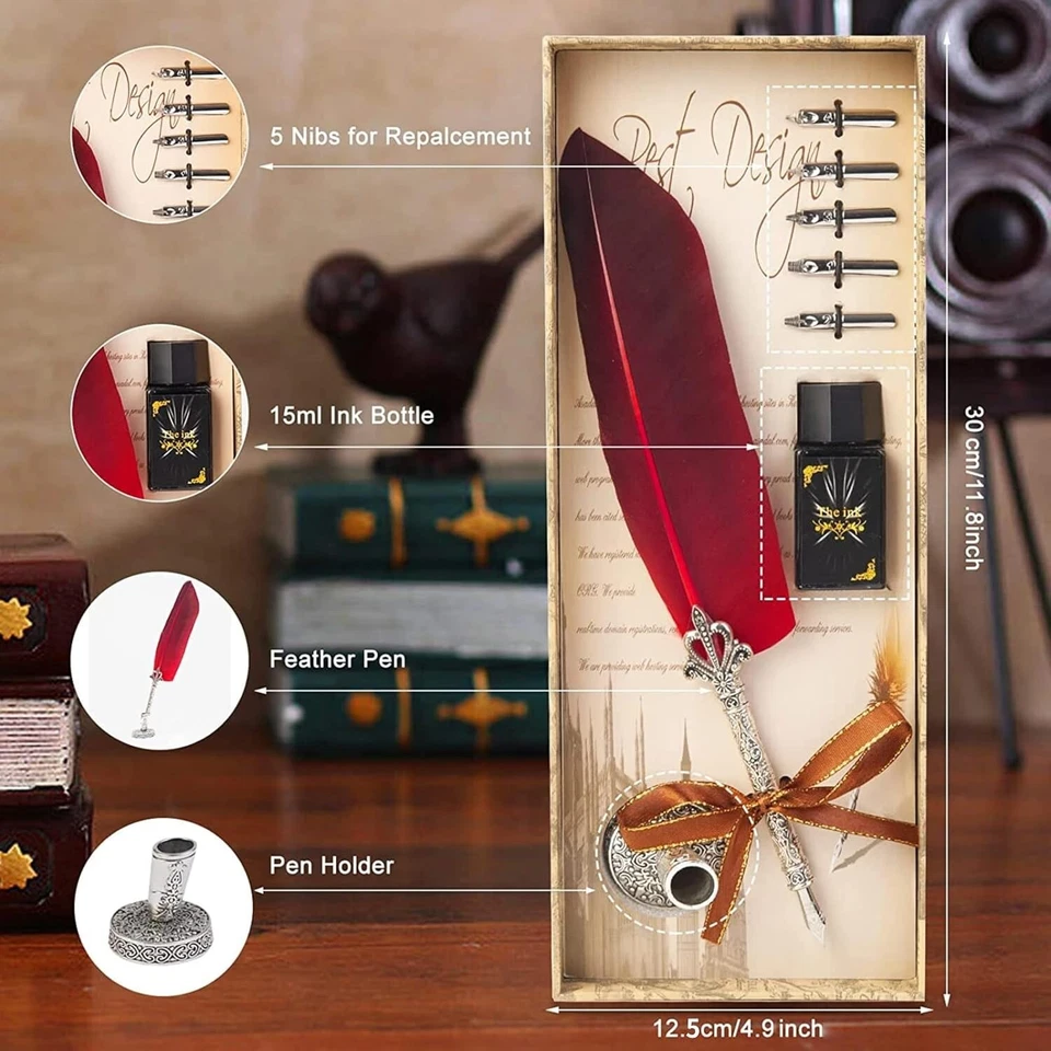 Feather Quill Pen Set Calligraphy Writing Quill Ink Dip Pen - Image 2 of 4