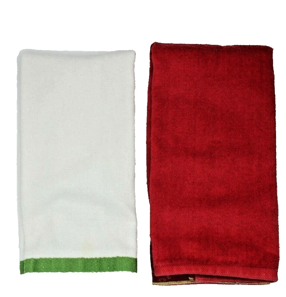 Lote de 2 toallas de mano de Navidad rojo verde blanco muñeco de nieve vacaciones invitados baño decoración Foto 2 de 4