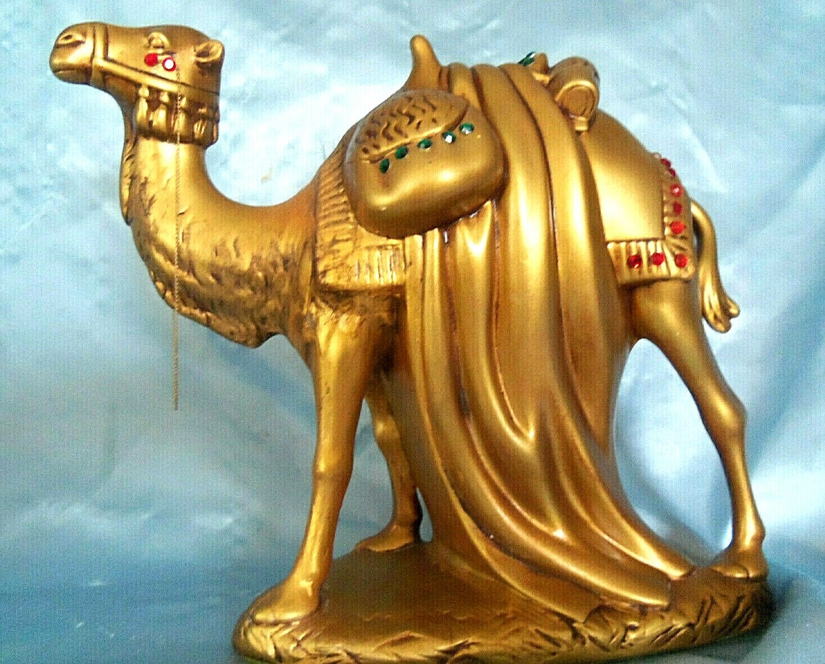 Vintage Ceramic Gold Painted Rhinestone Camels (2) Figurines 10