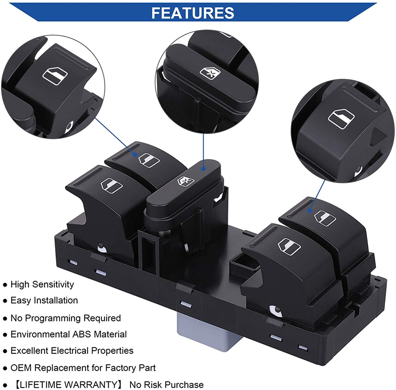 Power Window Switch Control for VW Jetta Golf Passat CC Tiguan Rabbit ...