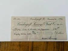  January 29, 1929 Vandergrift Savings & Trust Pennsylvania Cancelled Check # 147