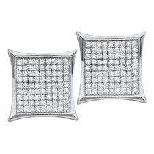 10k White Gold Womens Round Diamond Square Kite Cluster Stud Earrings 1/10 Cttw