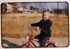 1958 AMF Junior Trike Tricycle Boy Smiling Family Photo 35mm Red Slide Sb13