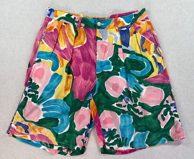 VTG 90s Polo Ralph Lauren Shorts Womens Size 30 Watercolor Floral Wide Leg Beach