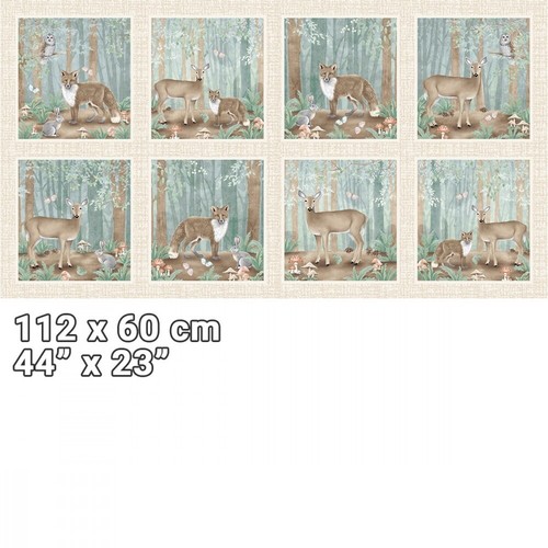 Blanks Jaded Forest Woodland Deer Fox Hare Block Panel 100% Cotton Fabric - Picture 2 of 5
