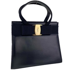 Salvatore Ferragamo Miss Vara Handtasche Schleife Leder Stoff Navy 2509