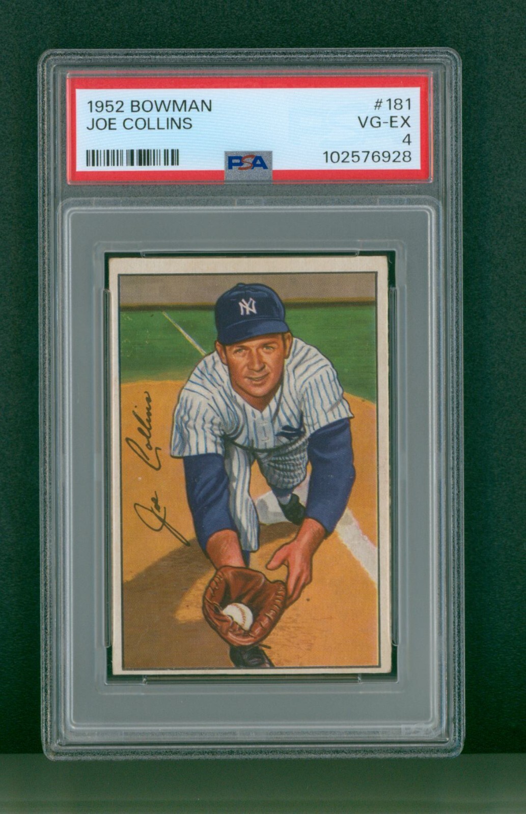 1952 Bowman Baseball Card - #181 Joe Collins RC, PSA 4 VG/EX