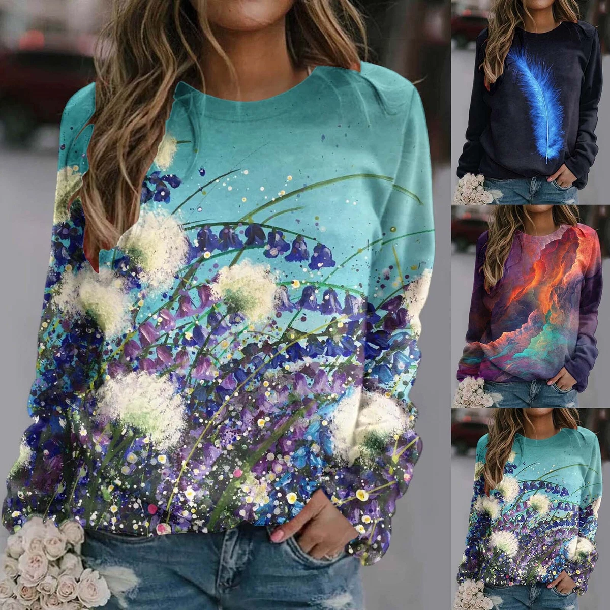 Pullover Sweater Tops For Womens Print O Neck Sweatshirt Clothes