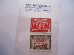 Two 1945 Honduras Overprinted Postage Stamps - 2, 50 Denomination