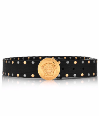 Versace Medusa & Greca Disc Micro Nieten Gürtel - schwarz - 80/32''
