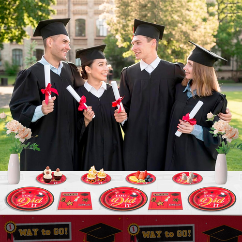 90PCS Graduation Plates and Napkins 2024 Graduation Party Supplies Gold and Red - Picture 7 of 12