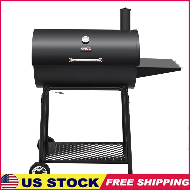 30 Inch Barrel Charcoal Grill W/ Adjustable Fire Grates & Storage Shelf New