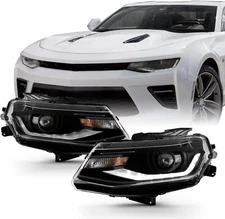 Headlights w/LED DRL HID/Xenon Black Projector For 2016-2022 Chevy Camaro Pair