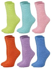6 Pairs Women  Cozy Fuzzy Bright Color Gripper Anti Skid Slipper Socks