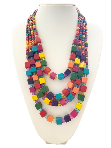 Damenkette Statement Halskette Lagenlook Holzkette Modeschmuck Bohemien Ibiza - Bild 5 von 10