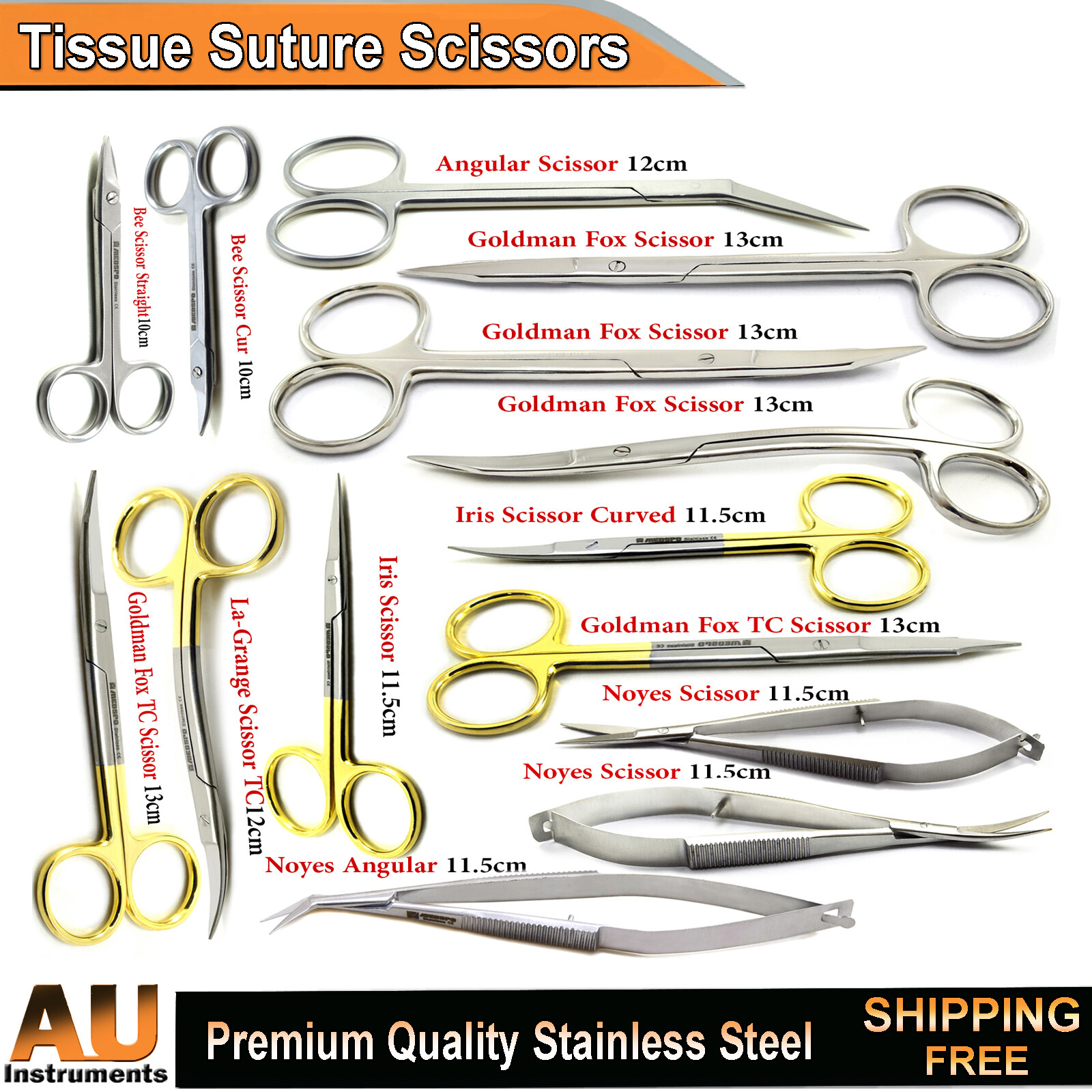 Dental Surgical Medical Iris Gum Scissors Tissue Suture Goldman Fox Bandage