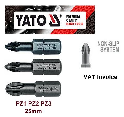 Yato Profi RUTSCHFESTE 25mm (1'') Bits Pozi PZ1 PZ2 PZ3 YT-7810-2