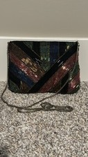 Vintage Beaded Rainbow Clutch Shoulder Bag Dressy Formal La Regale Black Mini