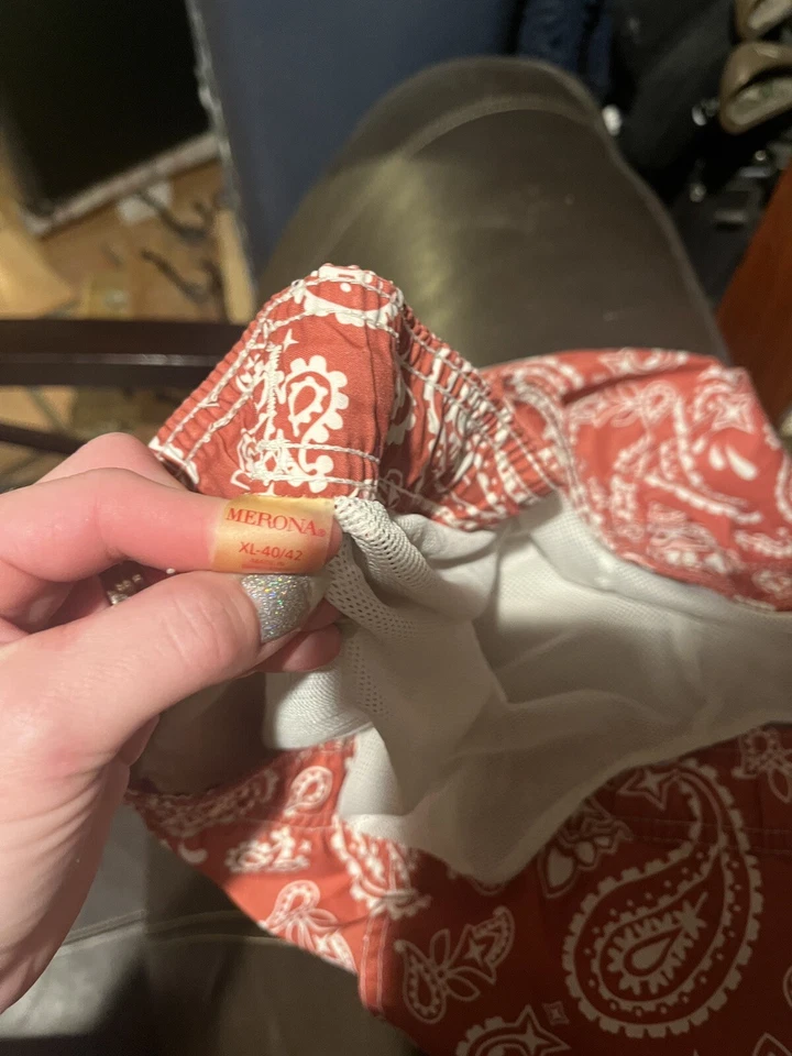 Pantalones Cortos de Natación Merona Para Hombres XL Rojo/Naranja Bañador Bolsillos con Corbata Traje de Baño Poliéster Foto 2 de 4