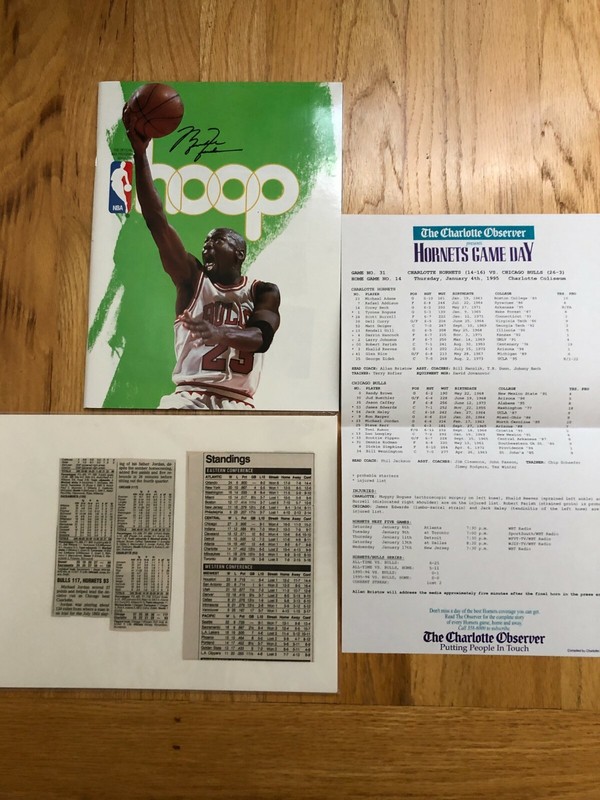 Michael Jordan 1/4/96 Bulls/Hornets HOOP game program lot + TICKET + sheet MINT