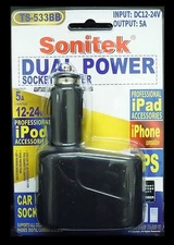 Dural Outlet Socket Auto Cigarette Lighter 12-24V DC Power Plug Adapter Splitter