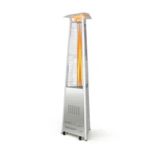 42,000 BTU Patio Heater Glass Tube Flame Stainless Steel Pyramid W/ Wheels
