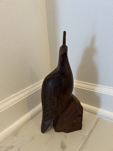 Vintage Handmade Wood Quail Bird Sculpture, Dense Iron Wood ( Mid-Century)