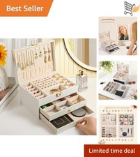 Jewelry Box Faux Leather 3 Layer Lockable Organizer with Drawers and Velvet