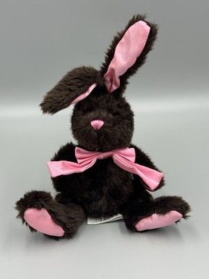 Kids of America Bunny Rabbit Brown Plush W/ Pink Ears Feet & Ribbon Bow 8 