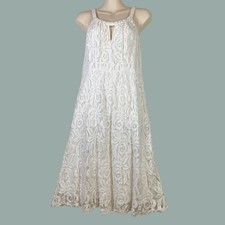 White Sleeveless Lace Dress w/ Floral Pattern By INC Size M Boho Layering Retro