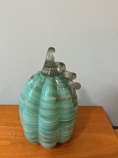 aqua blue and white hand-blown glass pumpkin ...
