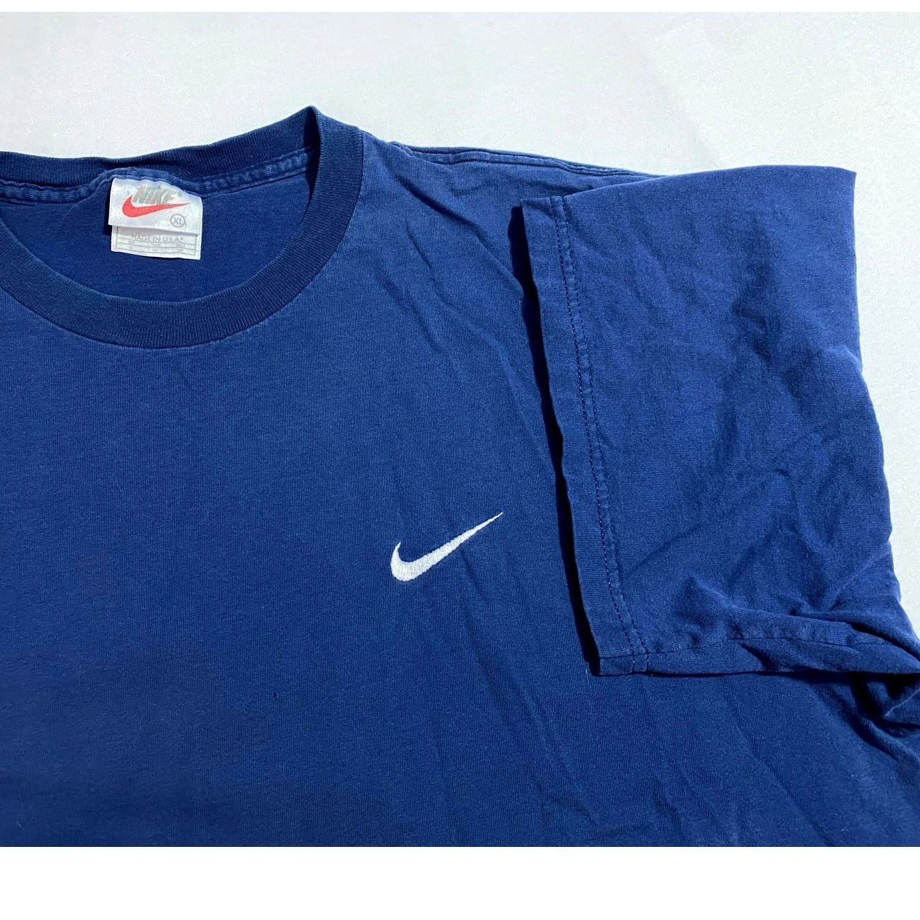 Vintage 90s Nike Mini Swoosh Essential T‑Shirt – Blue – Size XL – Made in USA