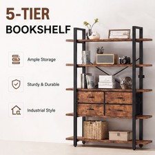 5 Tier Tall Bookshelf Open Display Book Shelf Rustic Brown Decor Storage Rack