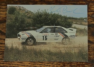 Karte 15 x 10 cm mit AUTOGRAMM JOHN BOSCH AUDI QUATTRO Rallye 1985