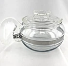 Vintage Pyrex USA Flameware Glass Teapot 8446B With Lid 6 Cup Metal Band