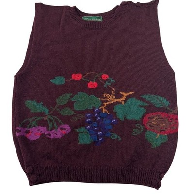Vintage Cullinane Veggies Knit Wool Sweater Vest, Maroon, Size M, Cottagecore