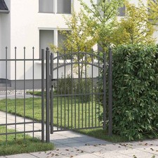 Grey Steel Garden Gate 103x180cm Arched Fence Gate with Posts & Keys