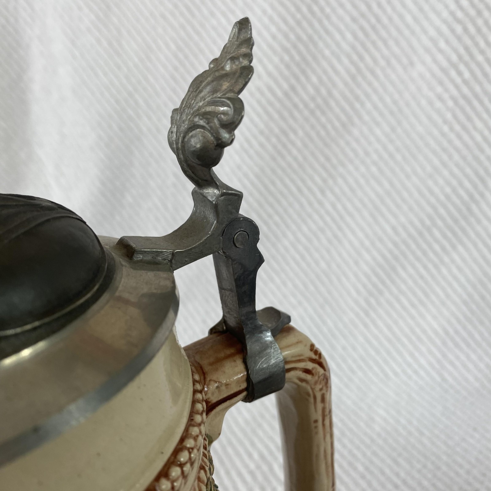 Vintage Gerz Germany Lidded Beer Stein Pewter Lid Tavern Scene Relief Ceramic