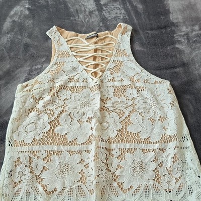 Express Ivory Floral Lace Sleeveless V-Neck Pullover Tank Top Size S
