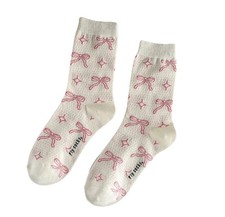 White And Pink Bows Women Mid Length Socks