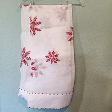 The Company Store White Red Bead Embroidere Snowflake Organza Table Cloth 30X108