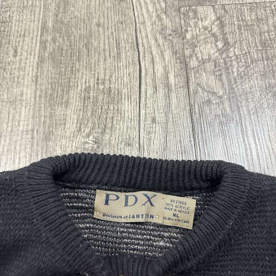 Suéter de malha vintage PDX Jantzen geométrico abstrato vovô preto GG - Imagem 4 de 4