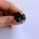 Ancient Vintage Victorian Sterling Silver Ring Engraved Black Onyx Stone Size 9