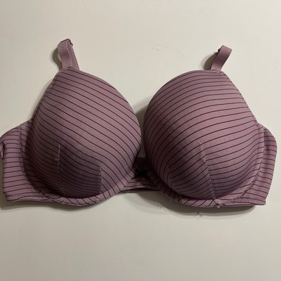 Cacique 42D Boost Plunge Bra Purple With Red Stripes Underwire Excellent